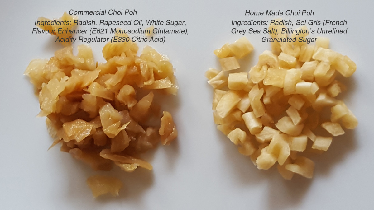 Comparison: Commercial vs. Home-made choi poh—Homemade preserves have no additives or preservatives.