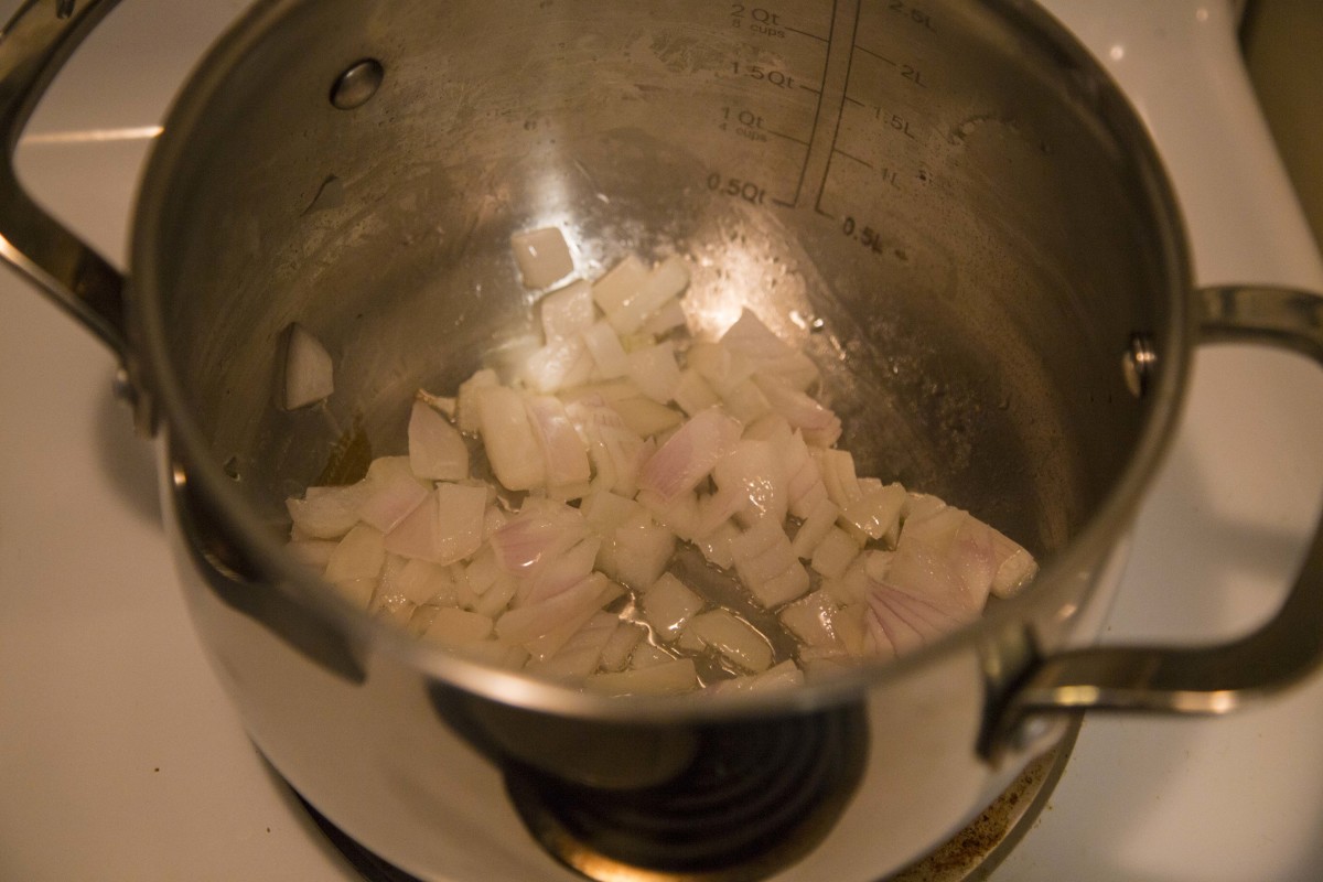 Here I'm browning the onions in our little soup pot. It's great not having to do fractions on all the ingredients to make a smaller amount!