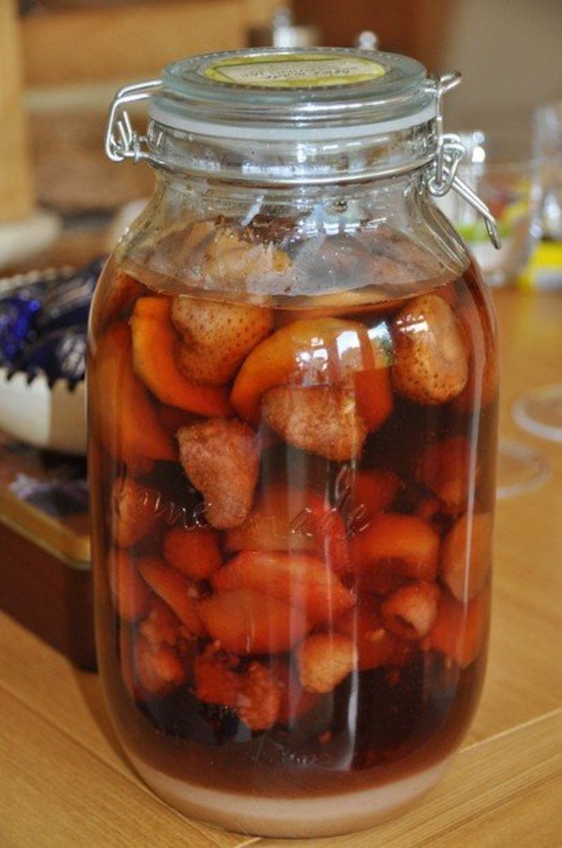 Fruit fermenting in brandy and sugar