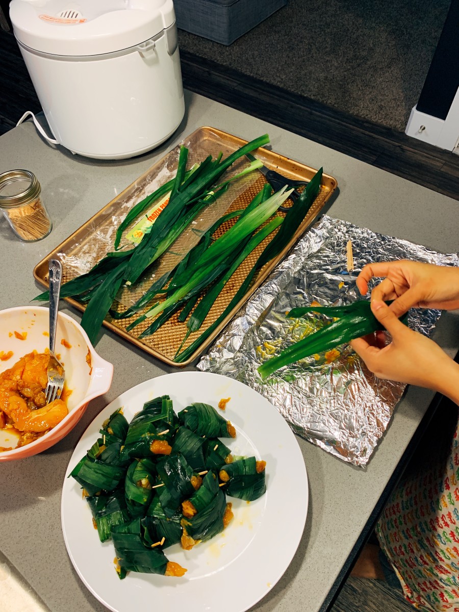 Ayam Bakar Daun Pandan Malaysian Pandan Leaf Baked Chicken Delishably