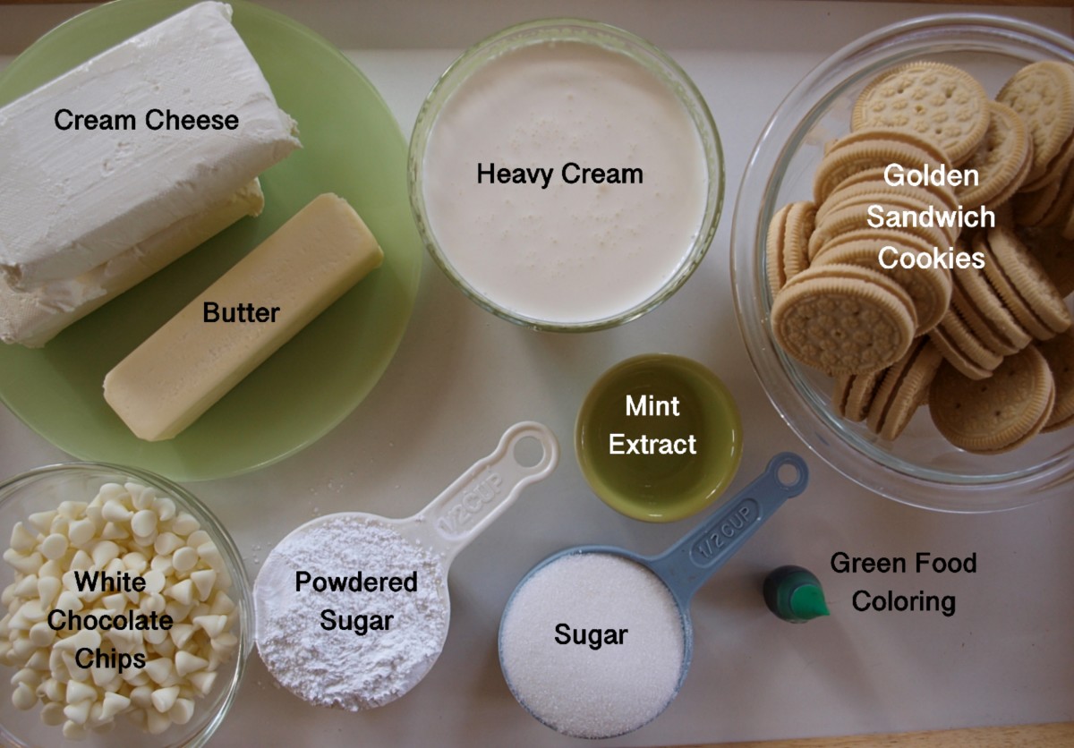 Ingredients for the no-bake shamrock mint cheesecake.