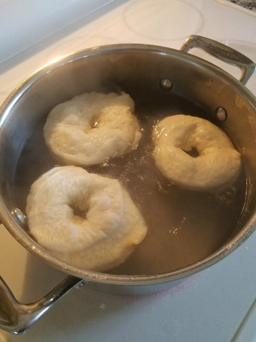 Boiling the bagels.