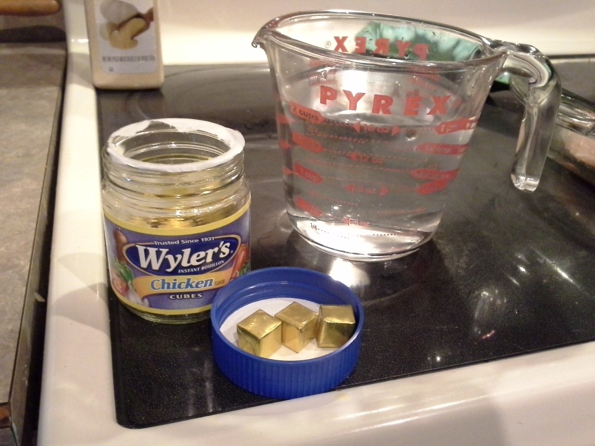 Step Two: Prepare your chicken broth (I like using chicken bouillon cubes.)