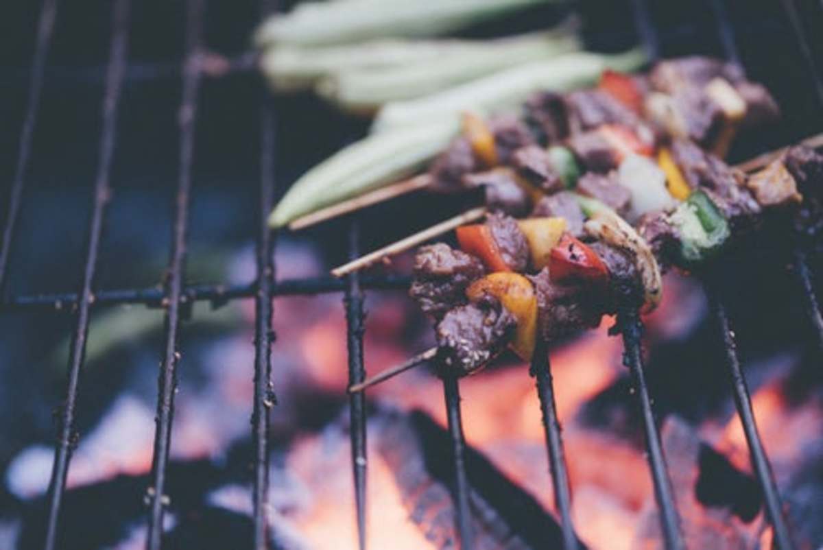 Skewers on a grill.