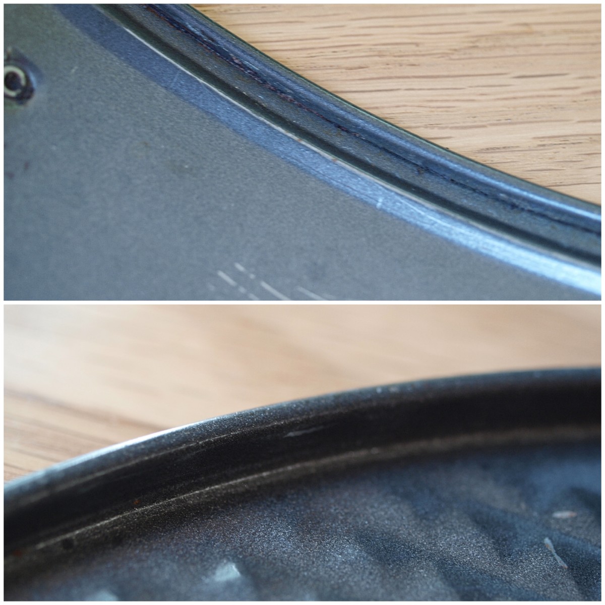 This is the inside rim of the side and the lip of the bottom of the pan.
