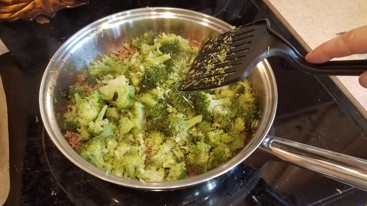 And chopped up the steamed broccoli with my spatula.