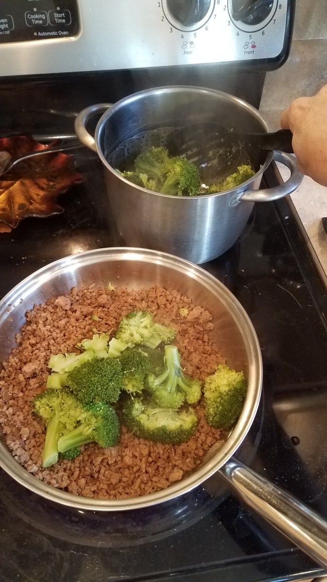 When your hamburger and broccoli were both ready, I added the broccoli to my hamburger pan.