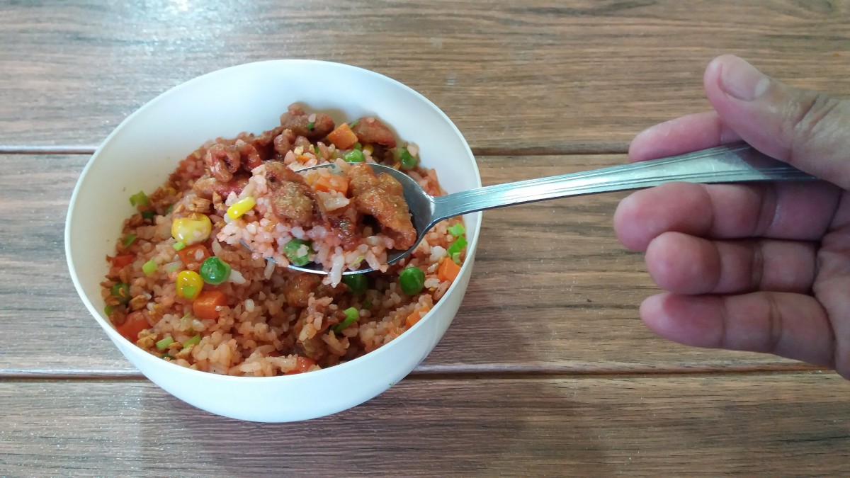 flavored fried rice in buffalo sauce