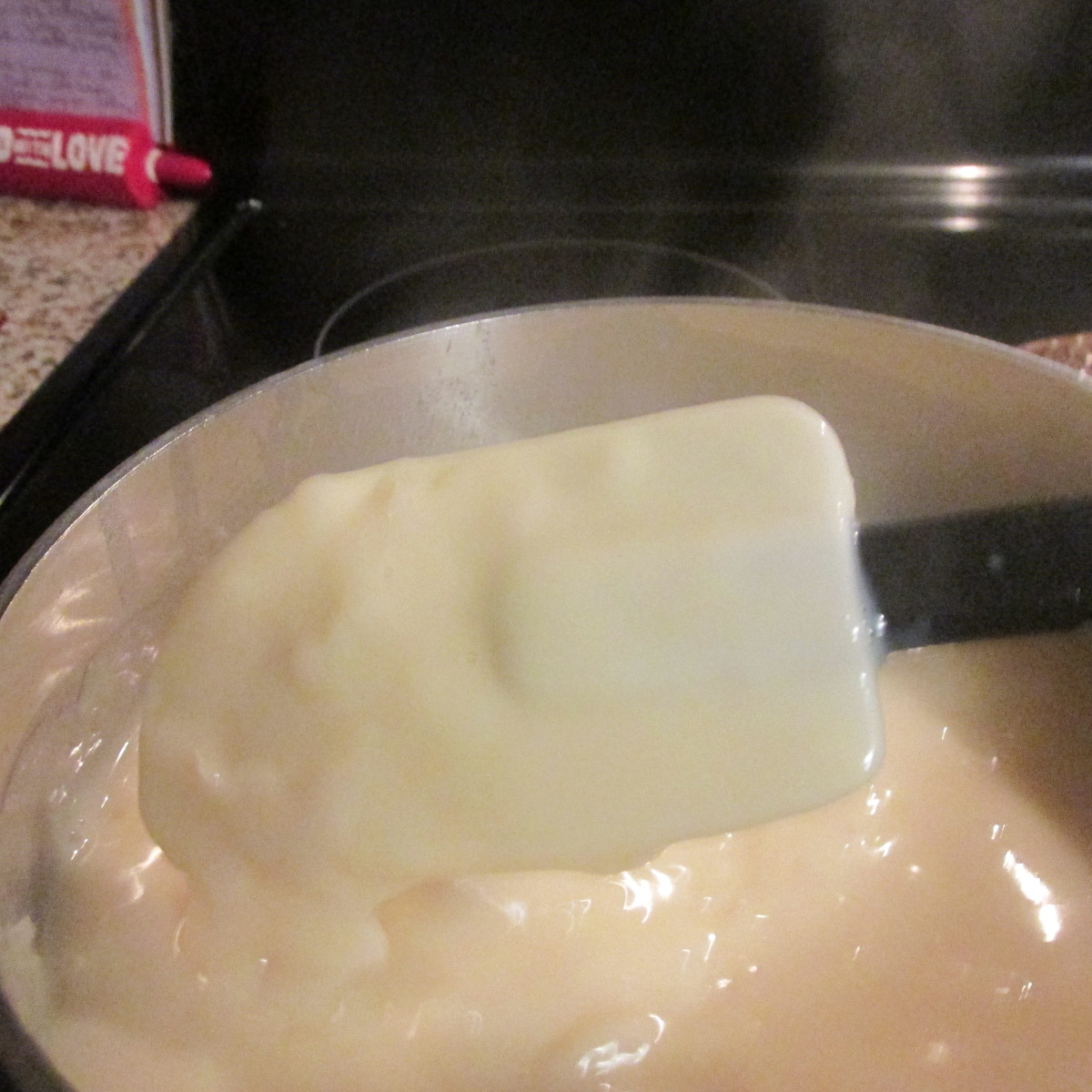 Showing the thickness of the coconut cream pie filling.