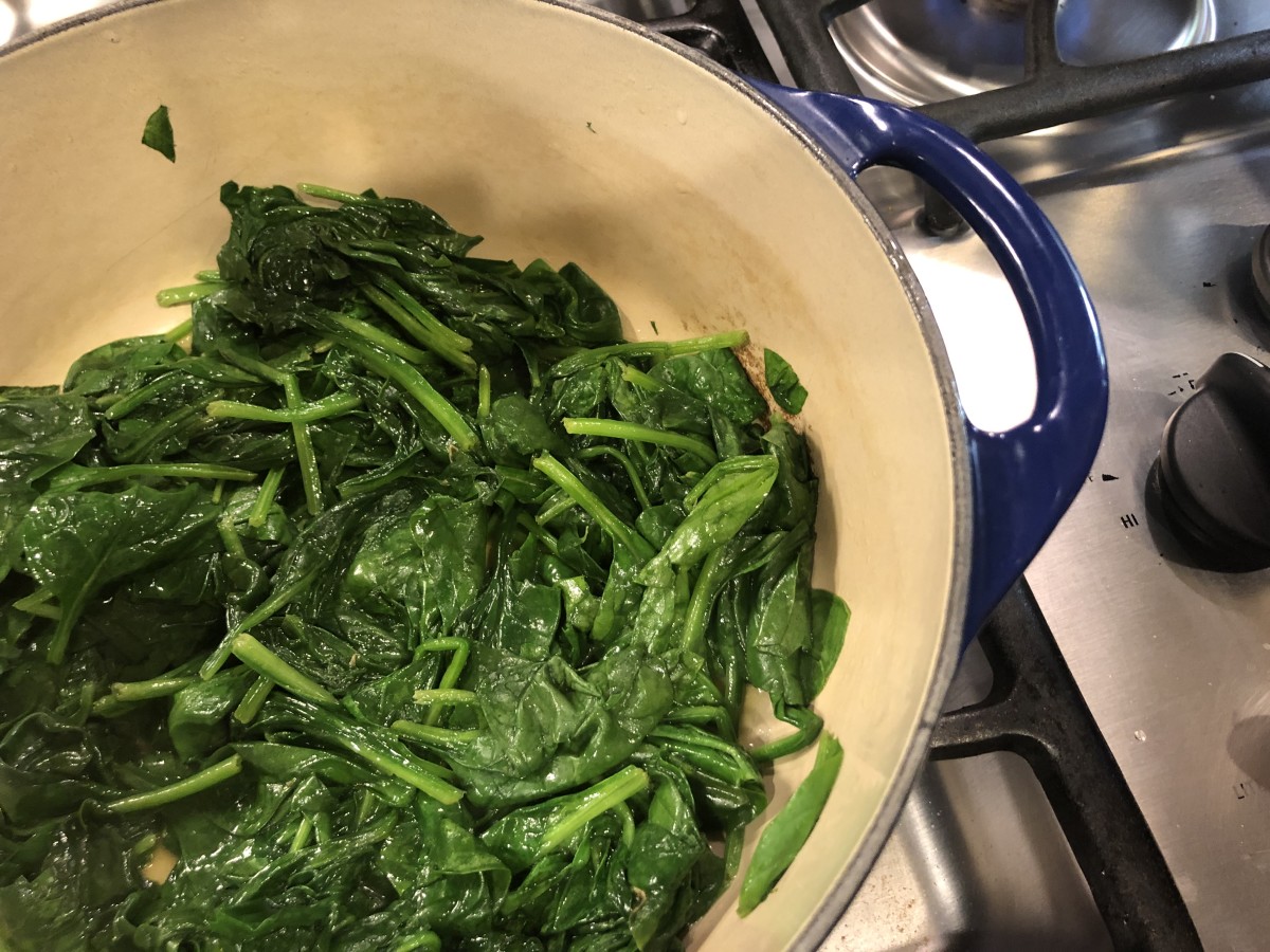 Sautéed spinach is ready for plating!