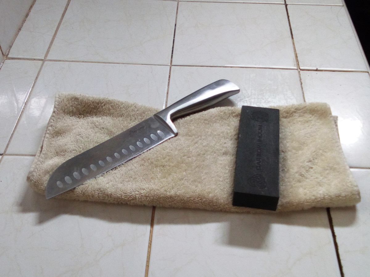 Towel, knife, and sharpening stone