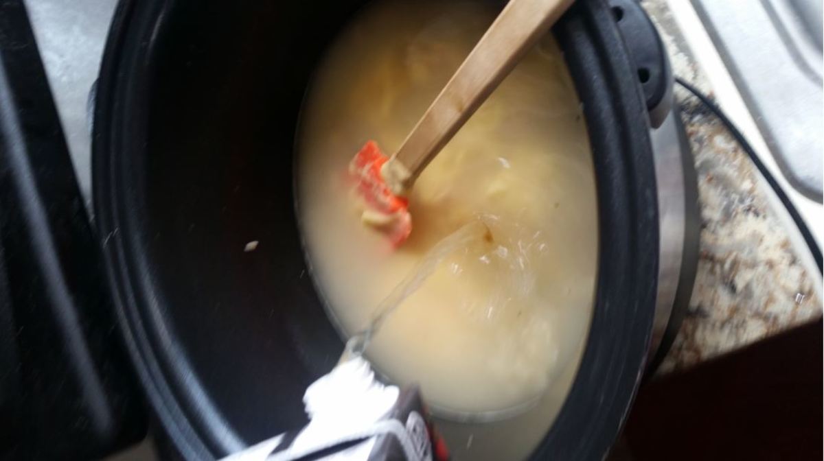 stirring broth, cream soups, water