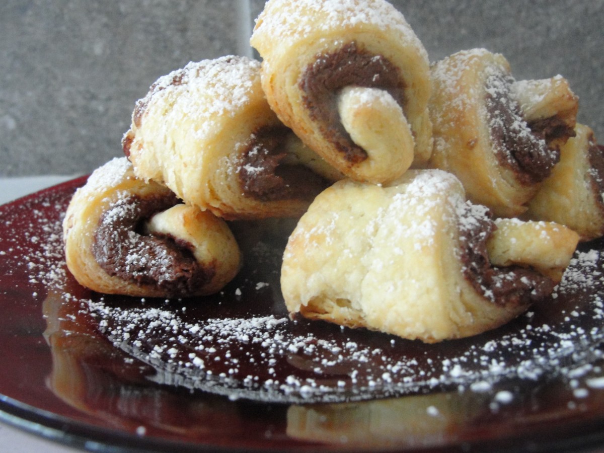 Rugelach filled with Nutella and dusted with powdered sugar