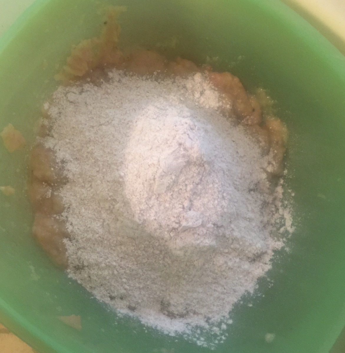 I dumped the whole cup of flour in at once, but you may choose to add 1/4 cup at a time as you stir the mixture.