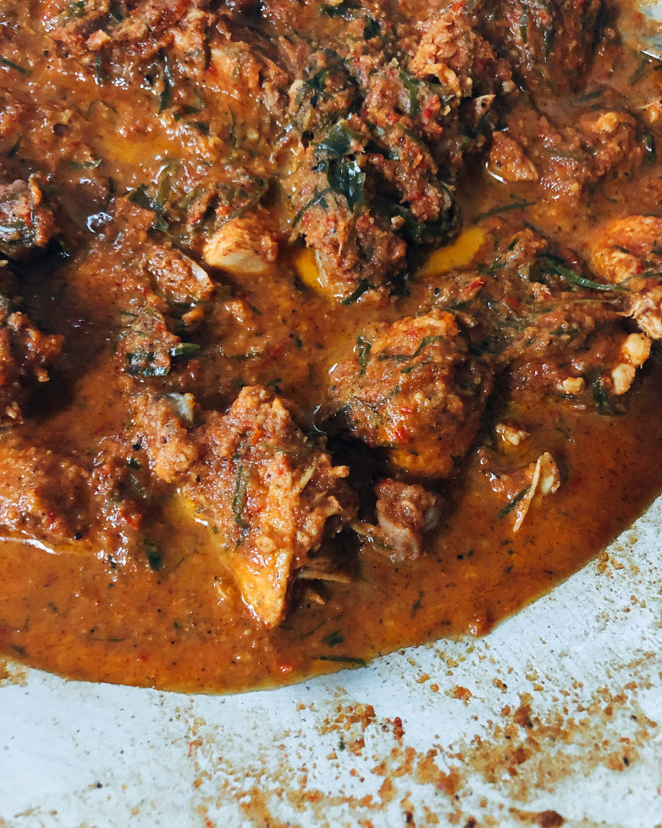 The main ingredient of this chicken rendang is kerisik, or desiccated coconut. Having the right ingredients is crucial to achieving the right flavor. 