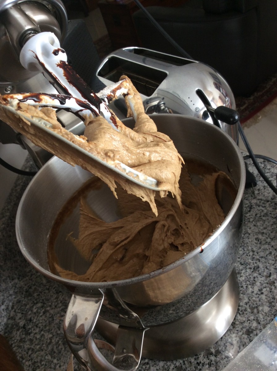 Mixing the cake batter.