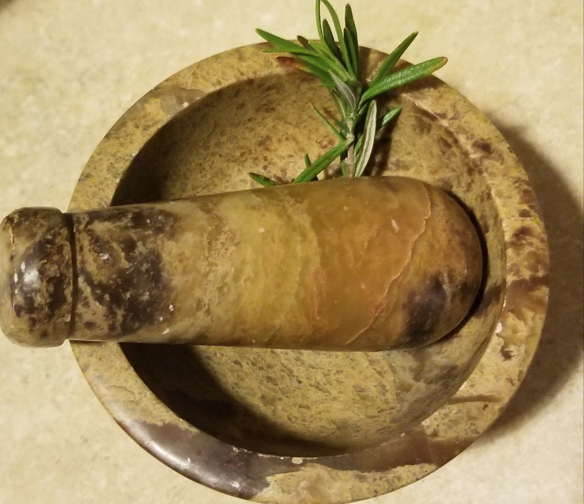 Stay Calm and Crush On: Rosemary ready for crushing with my mortar and pestle.