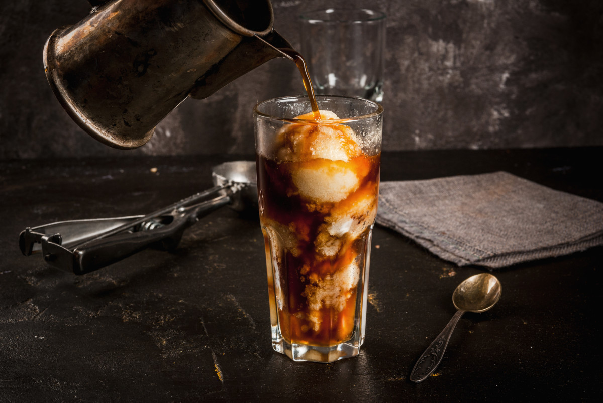 An affogato is a caffeinated dessert beverage comprised of espresso and ice cream. 