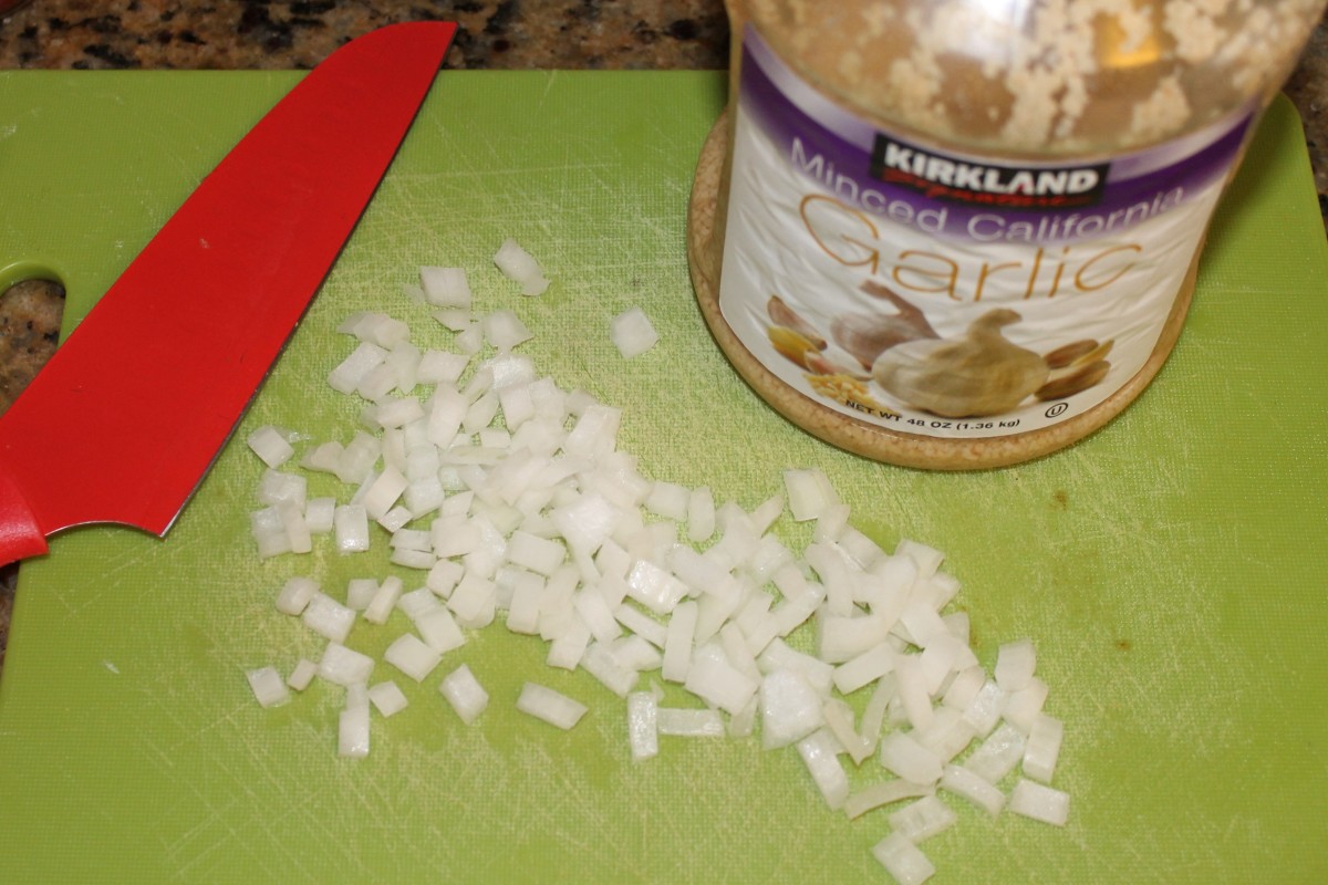 Chopped onions and minced garlic