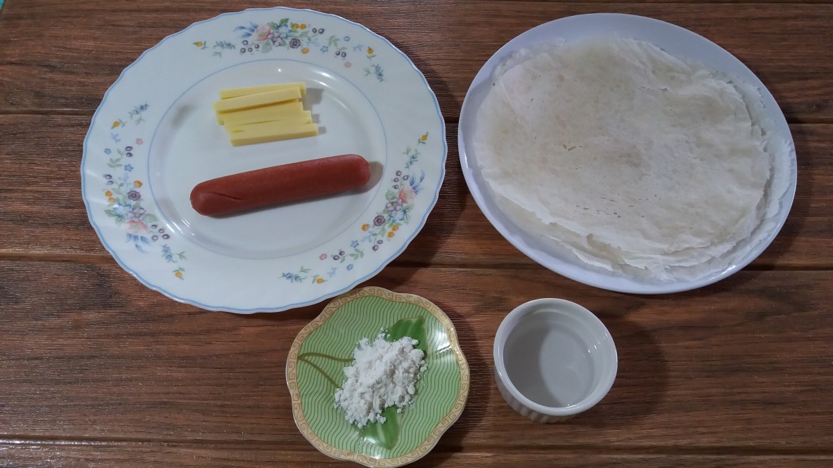 Ingredients for cheesy hot dog lumpia