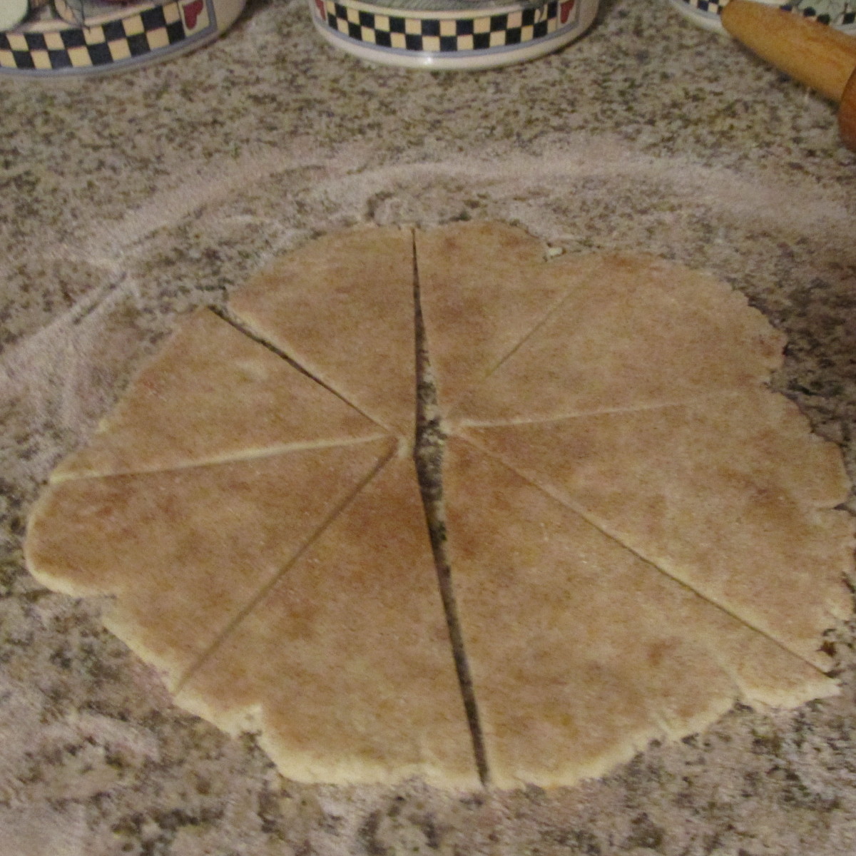 Cut each rolled-out circle into 8 wedges.