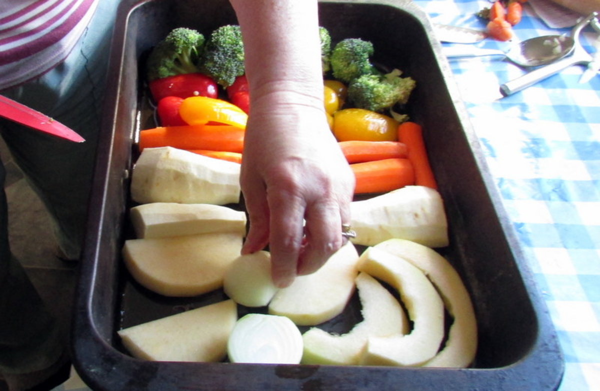 Arrange the vegetables in the dish
