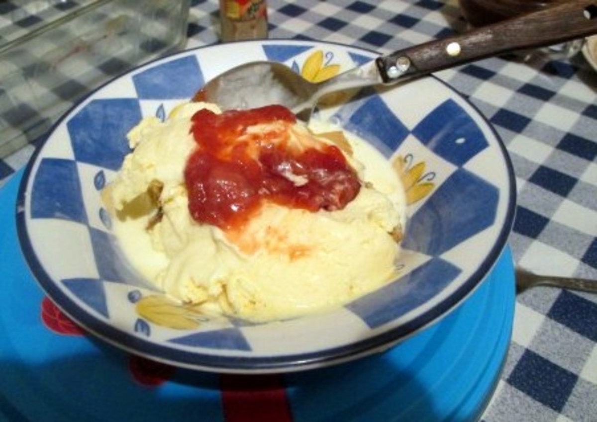 Homemade strawberry topping with ice cream