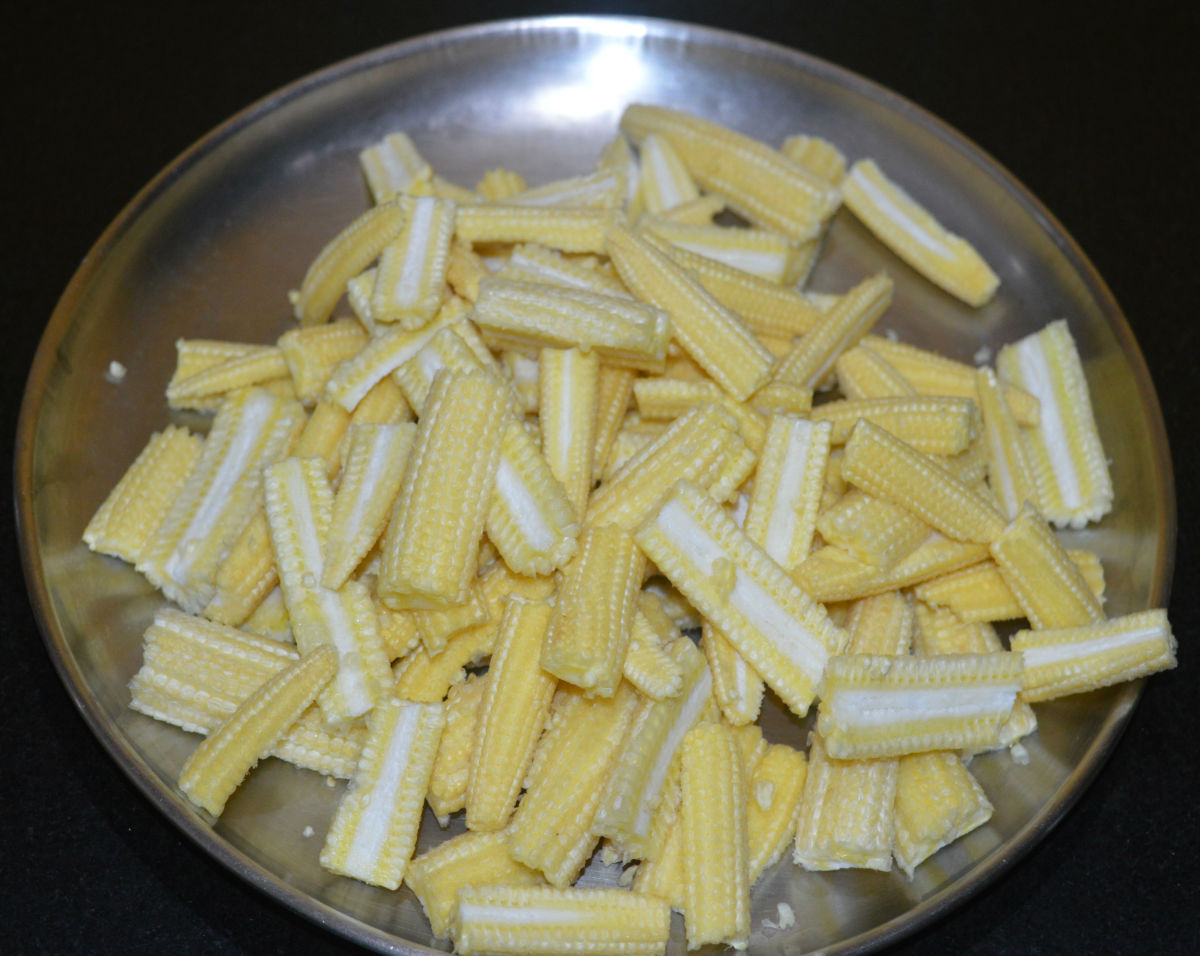 Step one: Chop the washed baby corn as per instructions