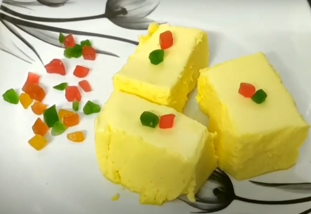 Easy pineapple pudding decorated with tutti frutti