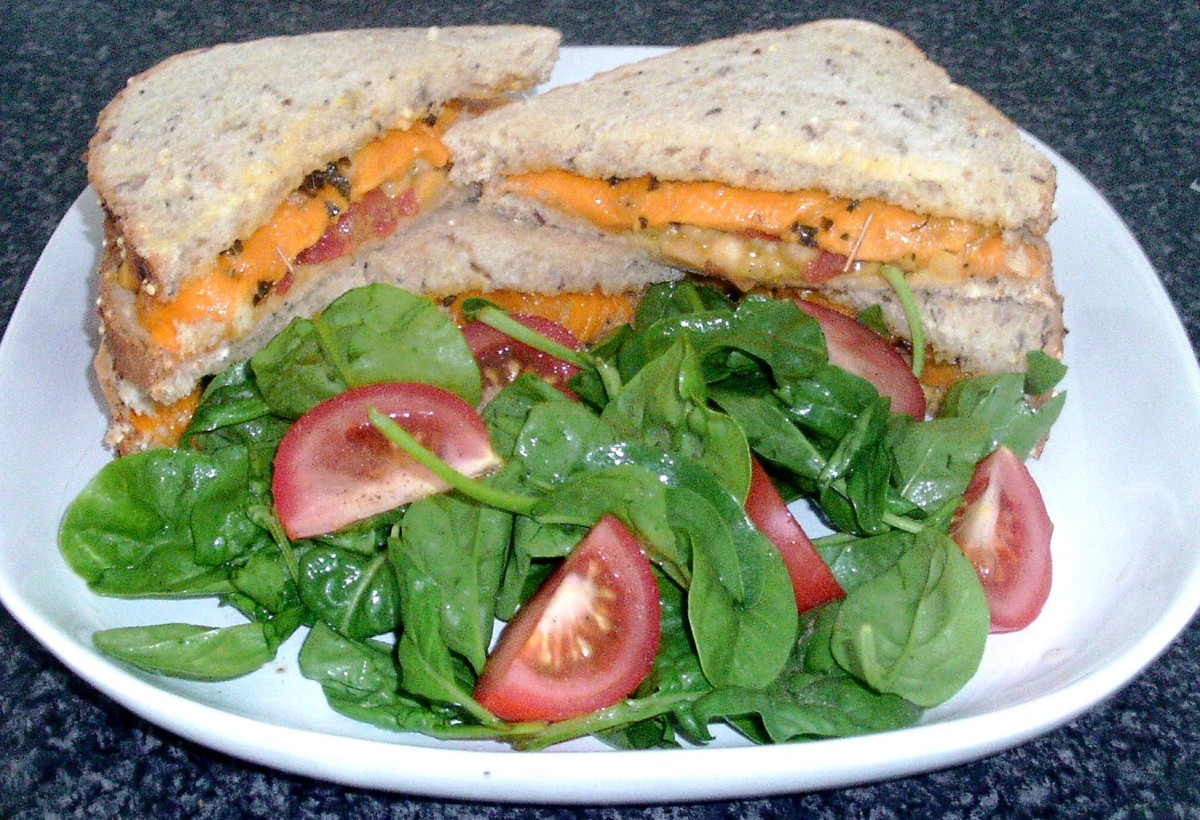 Cheesy chickpea and mustard sandwich with salad dressing
