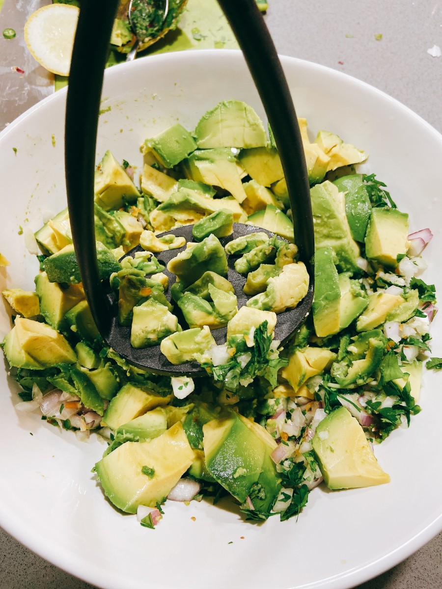 Mash the avocado with a potato masher or fork. 