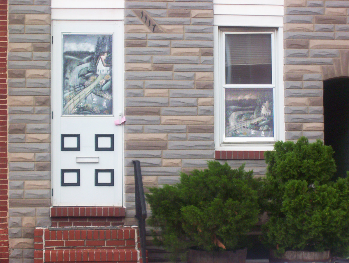 Painted screens on door and window