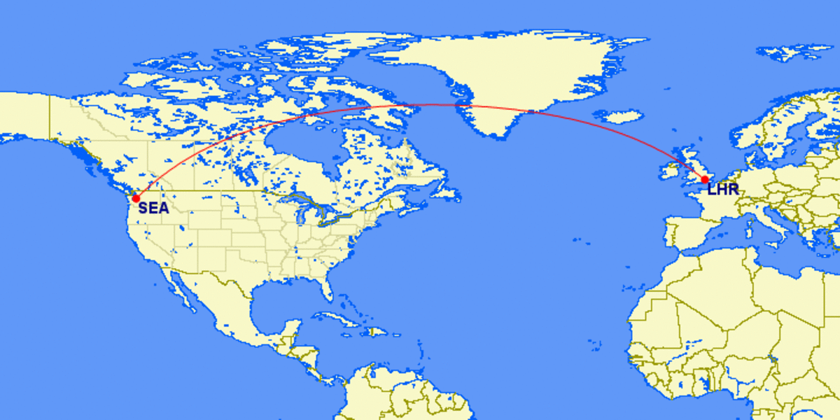 The shortest distance between Seattle and London is not a straight line