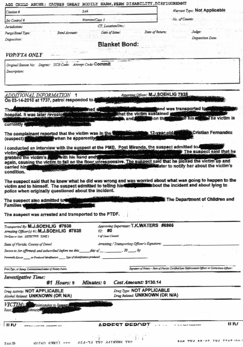 Page 2 of 2, Cristian's original arrest report.