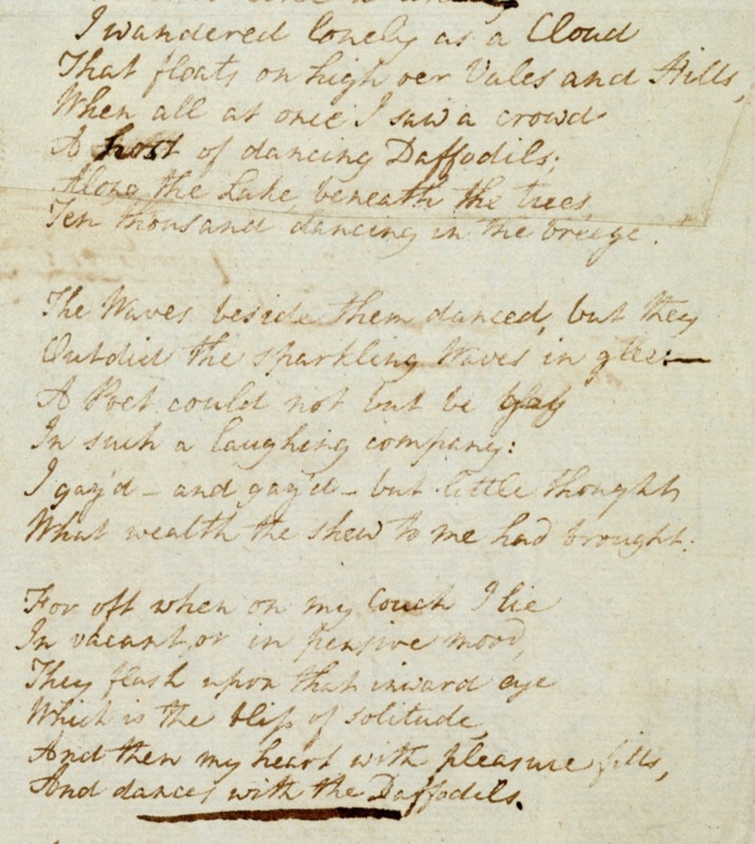 Wordsworth wrote several versions of his famous poem about daffodils. This is one of them, written in his own handwriting.