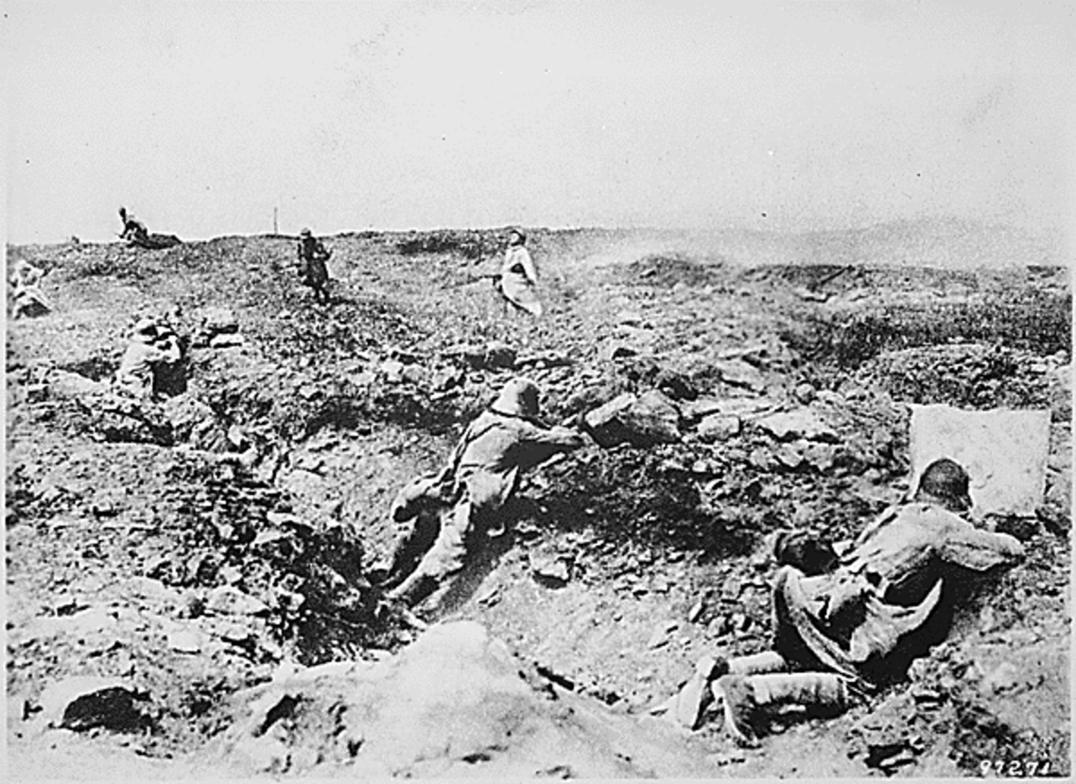 German troops fighting off a French attack during the First World War.