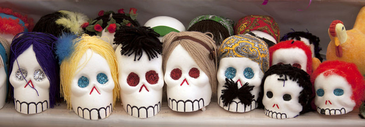 Traditional sugar skulls, made in Mexico to celebrate The Day of the Dead.