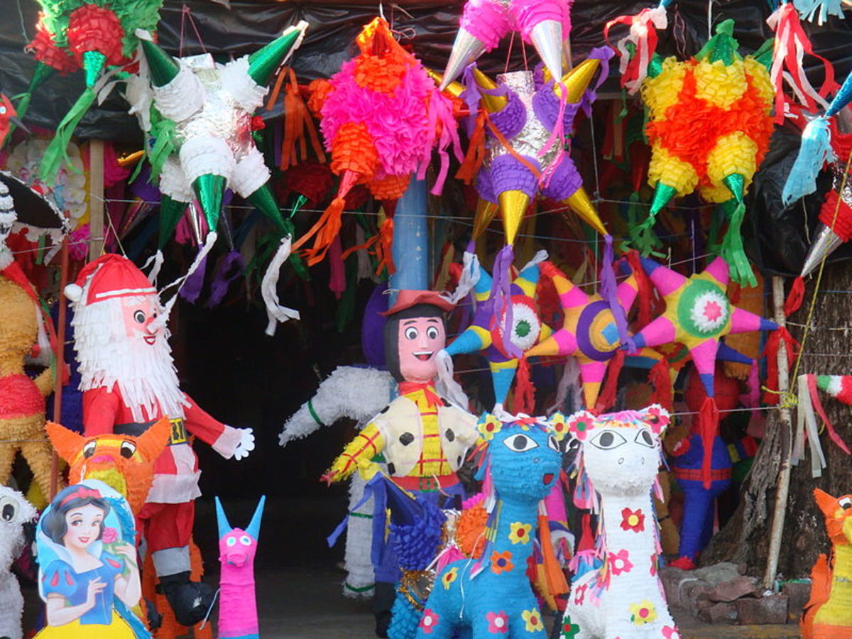 Colorful piñatas at a market in Mexico