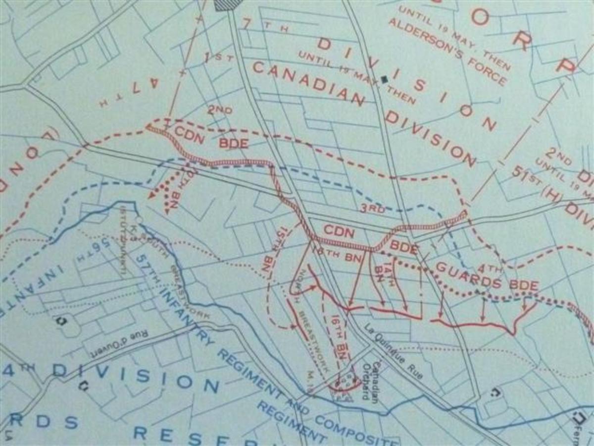 Battle of Festubert with the Canadian Orchard at the bottom of the map