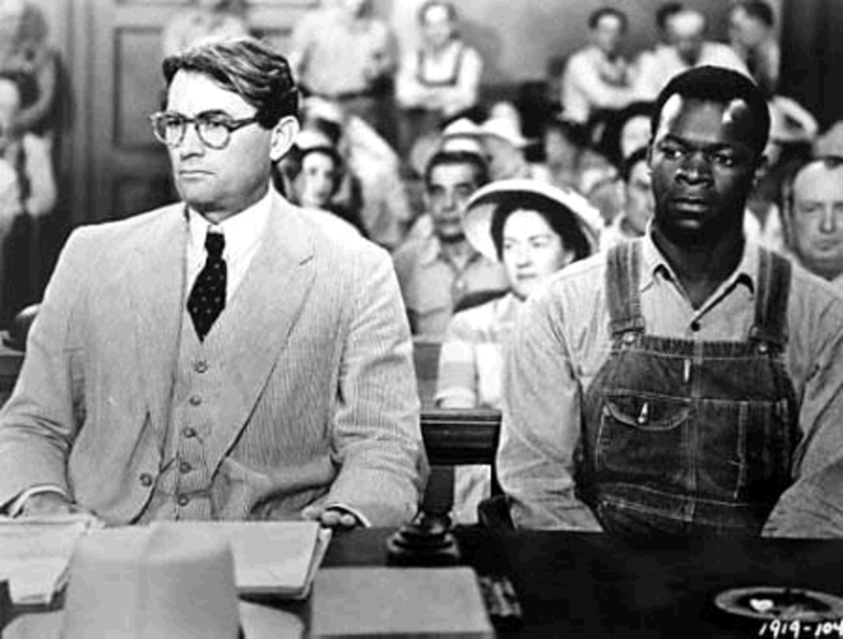 Atticus and Tom Robinson in court - Promotional still from the film To Kill a Mockingbird (1962) with Gregory Peck and Brock Peters