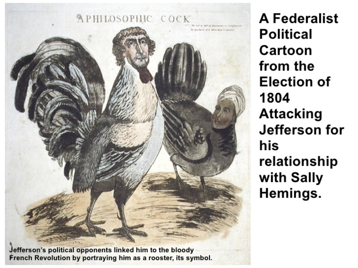 This 1804 Federalist cartoon makes fun of Thomas Jefferson and his relationship with Sally Hemmings,