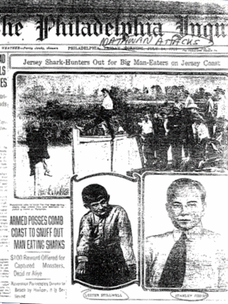 《费城问询报》1916年7月14日的头条，关于一个小男孩的死亡和一个试图找回他尸体的人