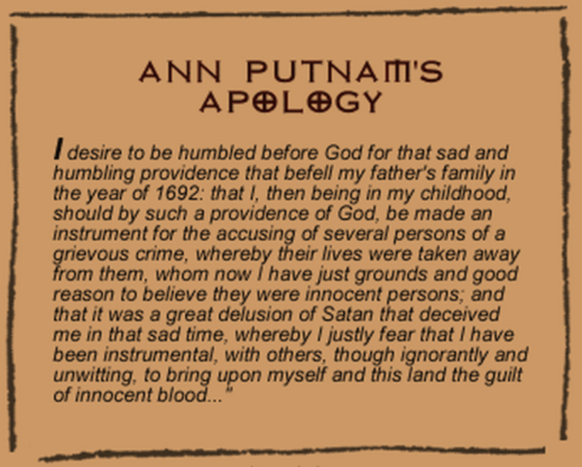 Ann Putnam gave her apology in 1709