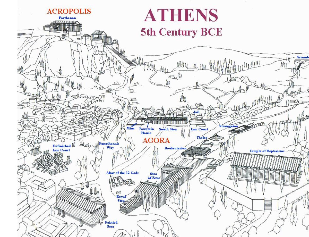 A map of Athens. Note that the Parthenon was built after the Persian Wars. 