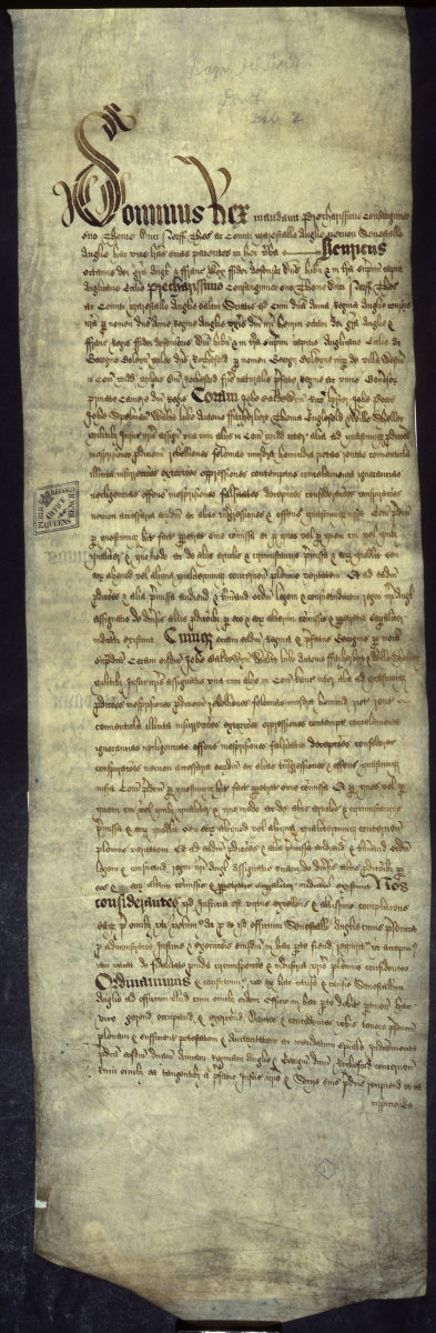 Original parchment record of the trial of Anne Boleyn and her brother, George Boleyn, for incest, adultery, and treason.