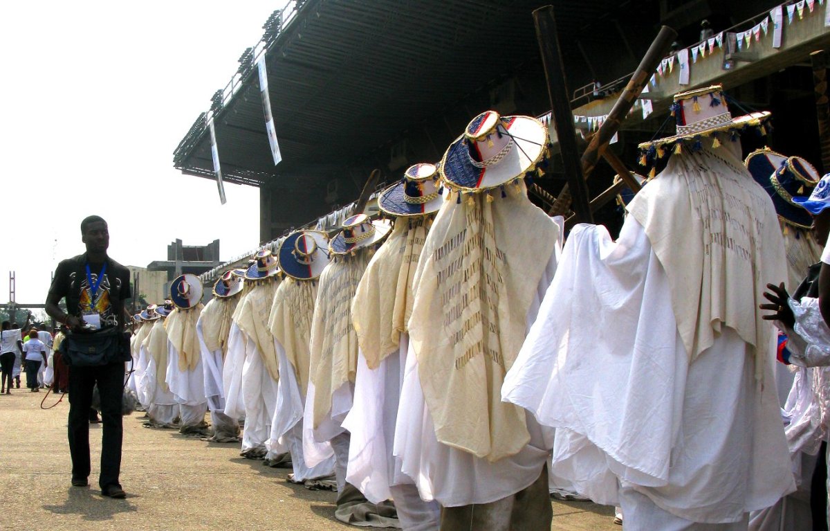 The masquerades in a a march-past procession at the Tafawa Balewa Square in Lagos Island.