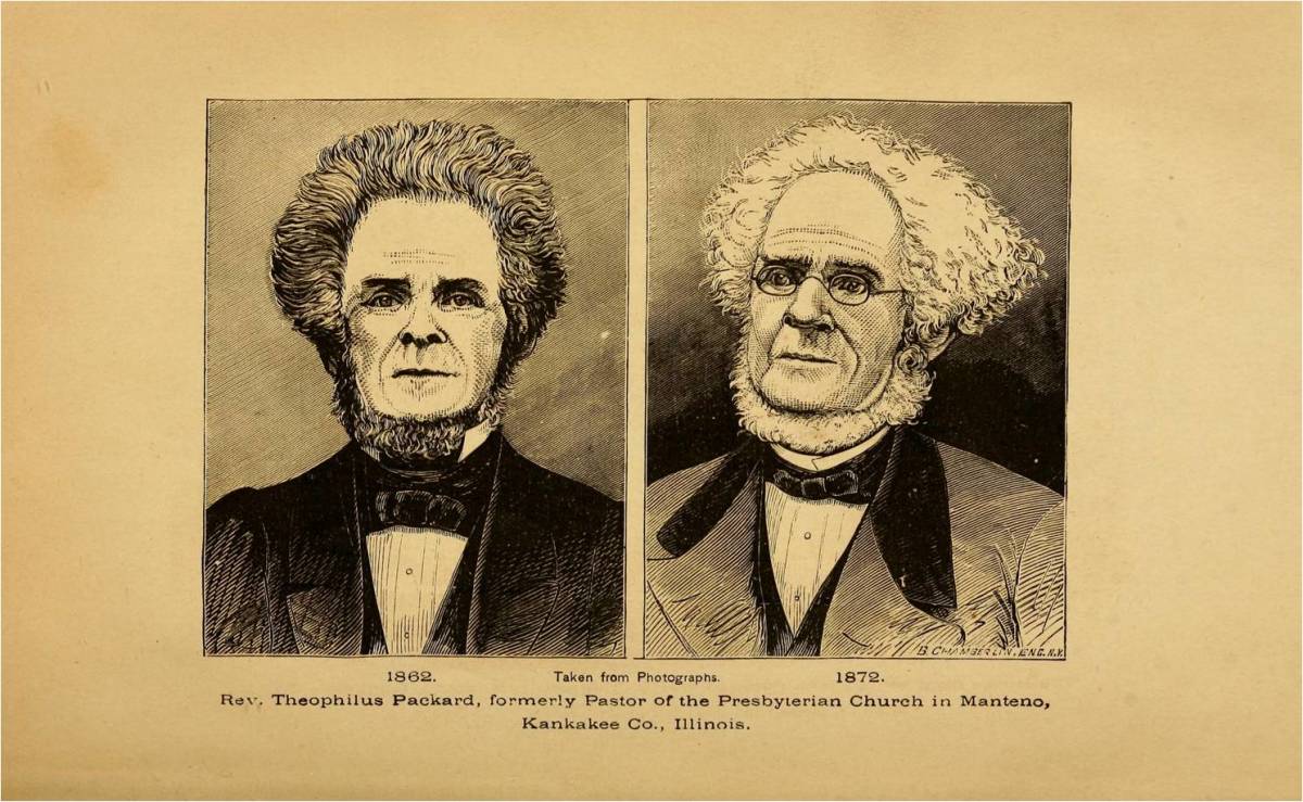 Theophilus Packard in 1862 (left) and 1872 (right)