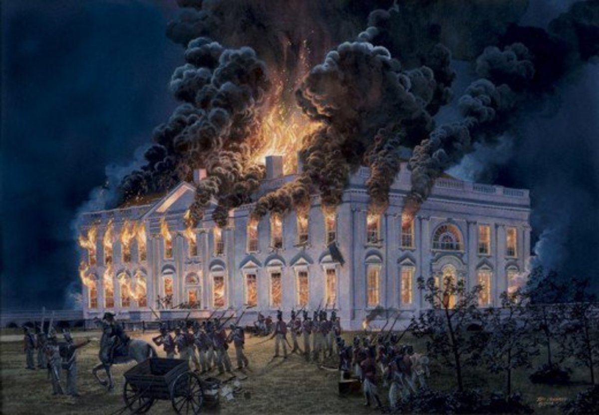 Burning of the Executive Mansion (White House) in 1814 during the War of 1812.
