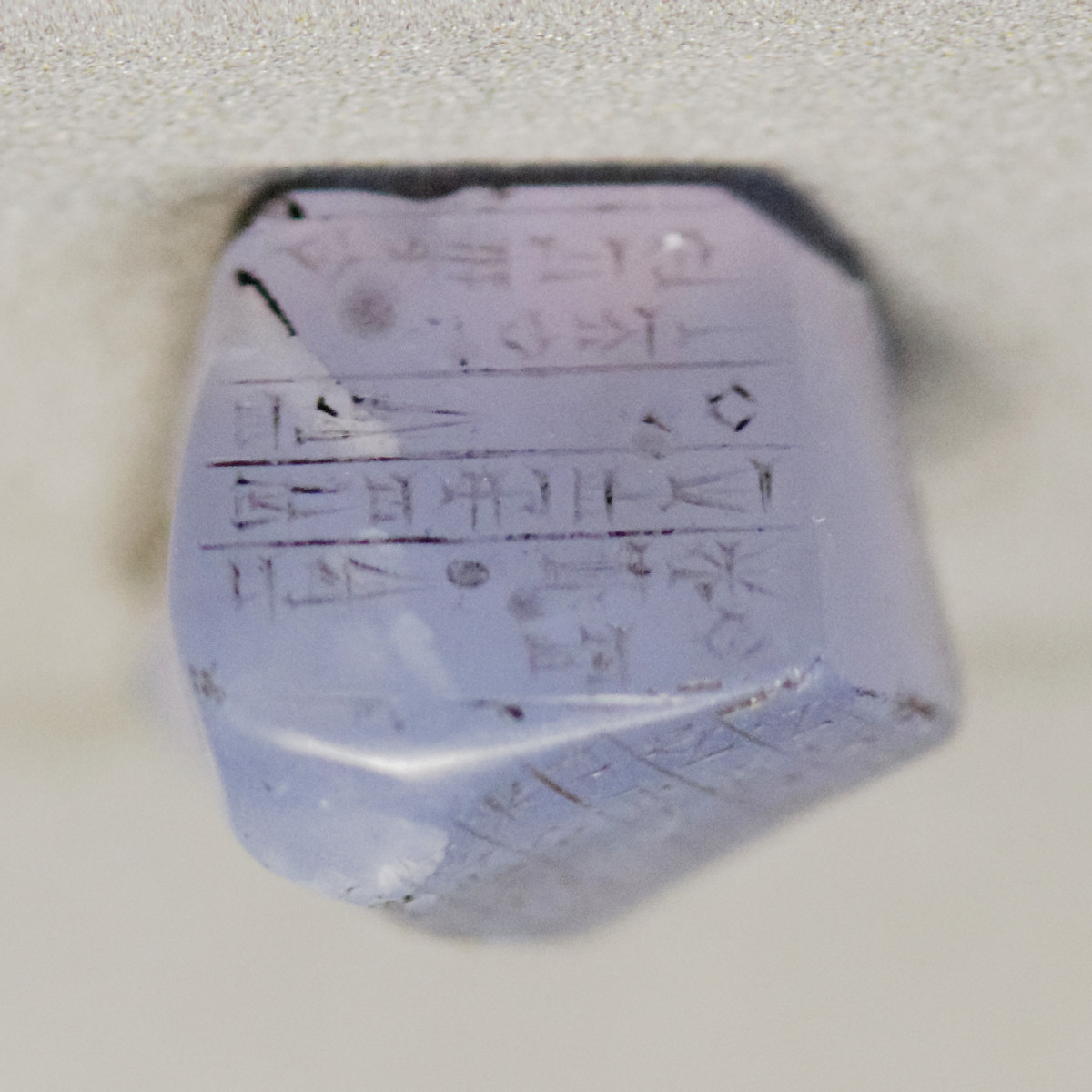 Actual inscribed Chacedony in ancient cuneiform script.