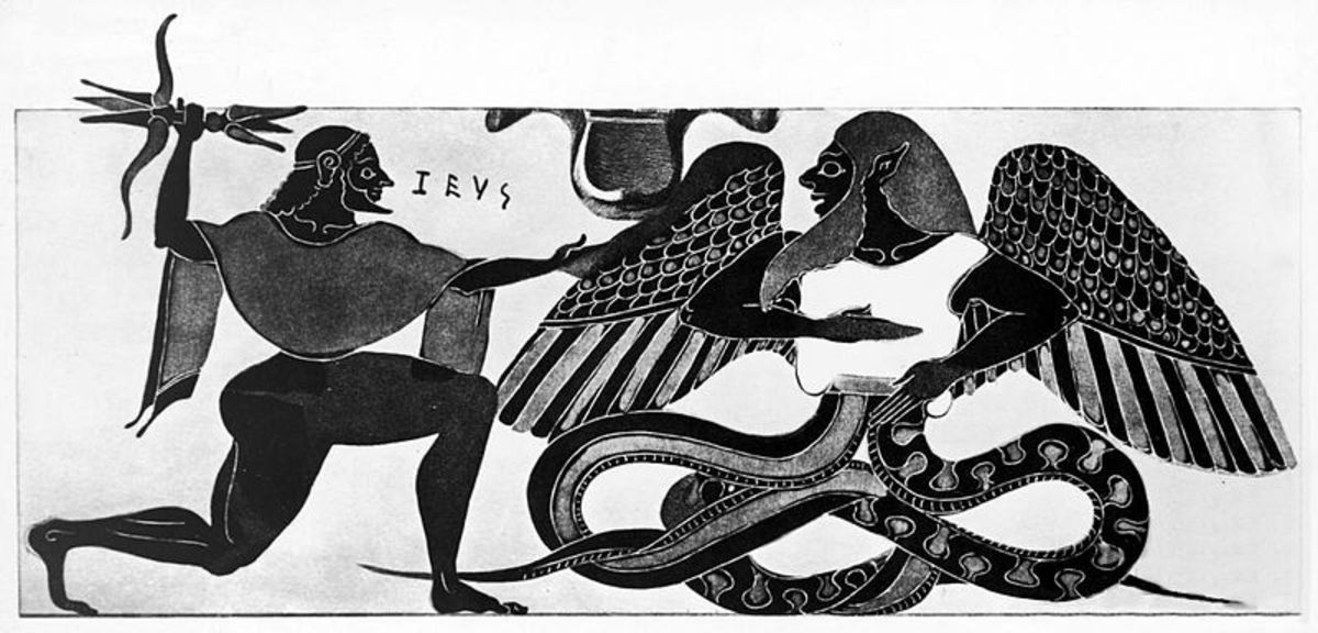Typhoeus and Zeus do battle